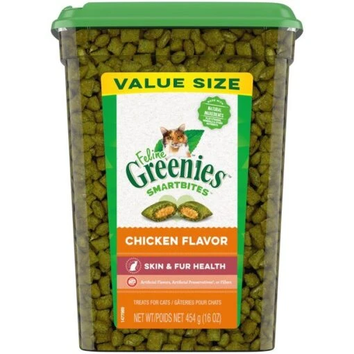 Greenies Feline SmartBites Skin & Fur Chicken Dental Cat Treats - 16 Oz -Weruva Shop greenies feline smartbites skin fur chicken dental cat treats 16 oz 838908