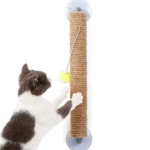 Pet Life ® 'Stick N' Claw' Sisal Rope And Toy Suction Cup Stick Shaped Cat Scratcher -Weruva Shop pet life r stick n claw sisal rope and toy suction cup stick shaped cat scratcher 119880