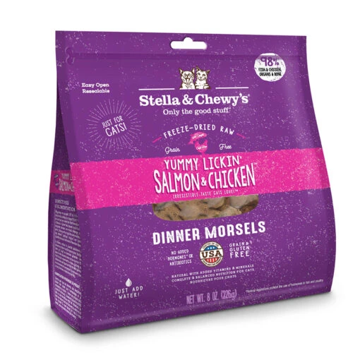 Stella & Chewy's Dinner Yummy Lickin' Salmon Chicken Freeze-Dried Cat Food - 8 Oz -Weruva Shop stella chewys dinner yummy lickin salmon chicken freeze dried cat food 8 oz 891386