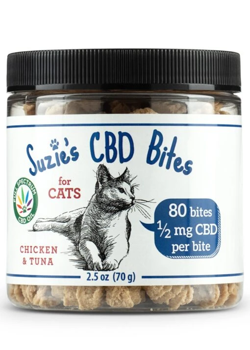 Suzie's CBD Treats CBD Bites For Cats Chicken & Tuna 0.5 Mg Cat Biscuits - 80 Ct Jar -Weruva Shop suzies cbd treats cbd bites for cats chicken tuna 05 mg cat biscuits 80 ct jar 910574 scaled