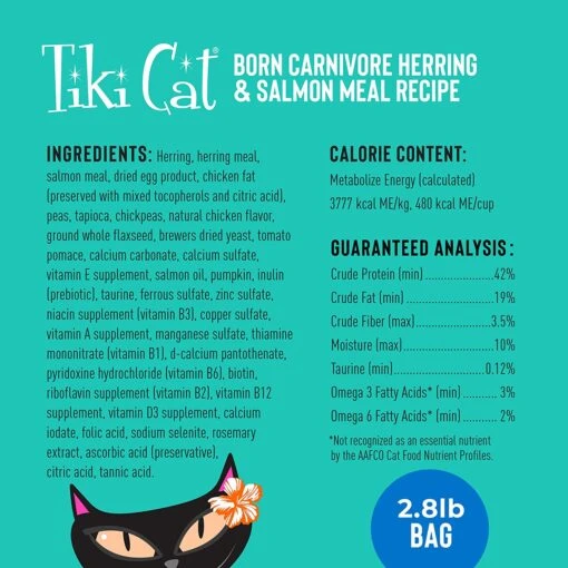 Tiki Cat Born Carnivore Non-GMO Herring & Salmon Non Kibble Dry Cat Food - 2.8 Lb Bag -Weruva Shop tiki cat born carnivore non gmo herring salmon non kibble dry cat food 28 lb bag 634996